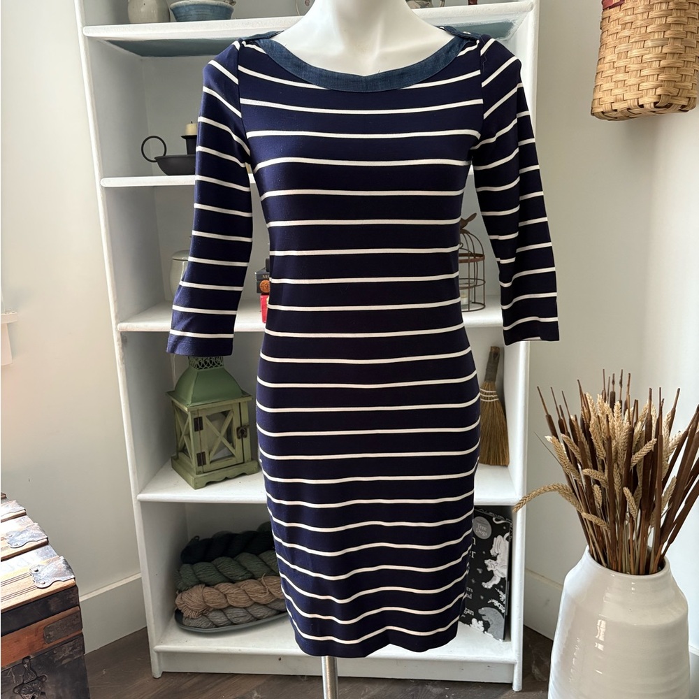 Tommy Hilfiger Navy and Cream Striped Dress